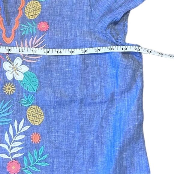 Talbots Black Label Split Neck Embroidered Linen Blend Top Large Petite - Picture 6 of 9